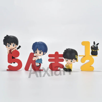 Aixlan 4 Peças Ranma 1/2 Figura Ranma Tendou Akane Versão Q Fofo PVC Boneco de Ação Anime Presente de Natal Estatueta Colecionável