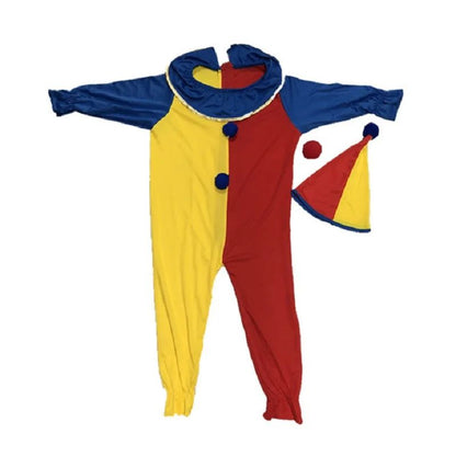 Children Halloween Buffoon Costumes Baby Clown Cosplay Costume Circus Jumpsuits Kids Christmas Day New Year Rompers Hat