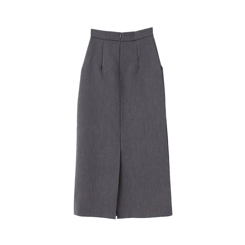 Sweater Coat Skirts 2024 Autumn and Winter New Gray Back Slit Suit Skirt Skirt