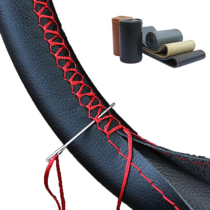 1PC Faça você mesmo, capas de volante de couro de fibra macia, universais, com agulhas e linha, acessórios interiores de carro