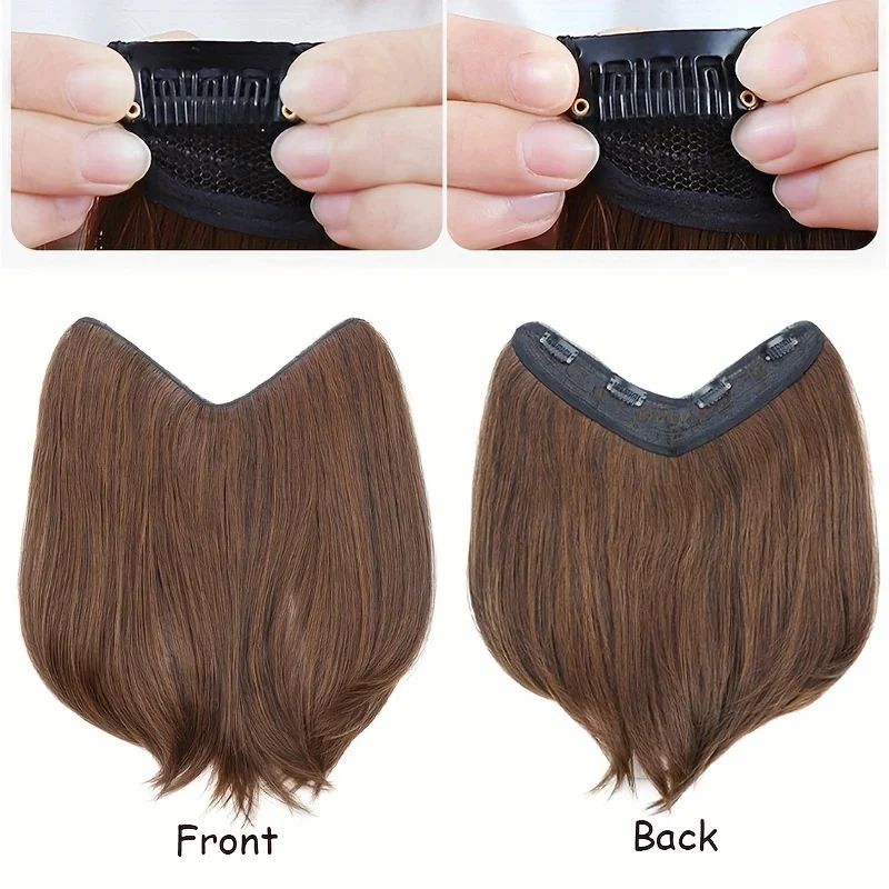 20/30cm Cabelo Sintético Curto Liso com Fivela Interna, Meia Cabeça em V com 4 Clipes, Aplique Invisível para Mulheres 2026