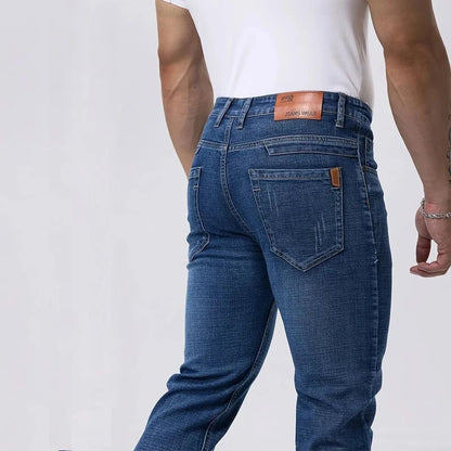Spring Autumn Business Men Jeans Casual Straight Stretch Fashion Classic Black Sky Blue Grey Work Denim Trousers Brand Clothing