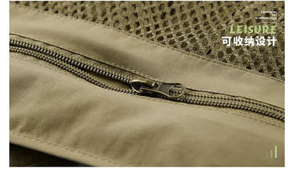Colete Masculino de Malha com Vários Bolsos Secagem Rápida Sem Mangas Jaqueta Repórter Solto Casual Fino para Pesca Colete Masculino