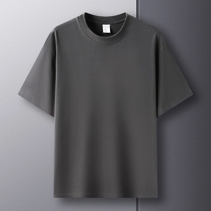 100% Pure Cotton Summer High-end Brand Men's Short Sleeve Round Neck Fashionable Style Half Sleeved Top Breathable T-shirt