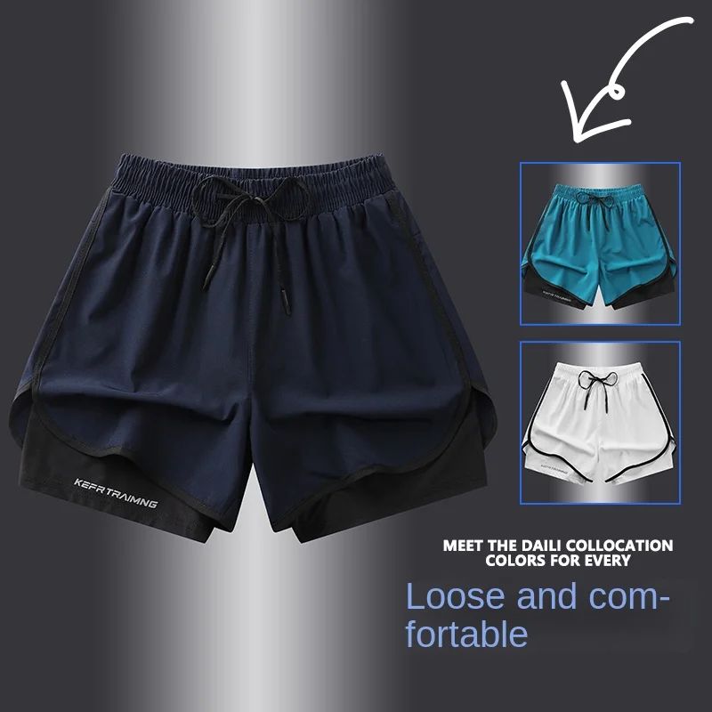 ? S-5XL ?2025 Sports Three Piece Pants Summer Popular Anti glare Double layered Sports Shorts for Men and Women Couples Ru