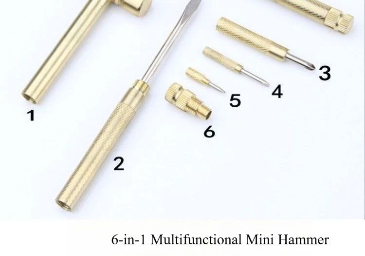 Minimartelo Multifuncional 6 em 1 - Pequeno Martelo, Quebra-Nozes, Chave de Fenda e Mais - Ferramenta Manual Versátil para Casa e Atividades ao Ar Livre