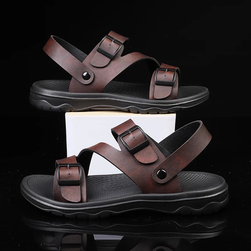 Summer Sandals for Men Outdoor Casual Sport Slippers PU Leather Non-slip Breathable Roman Shoes Beach Flip-Flop Garden Shoes