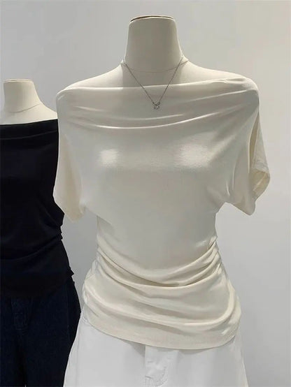 Ultra-Hand Feel Modal Cotton Short Sleeve T-Shirt Women Summer Design Slim Fit Shoulder Baring Fashionable Top