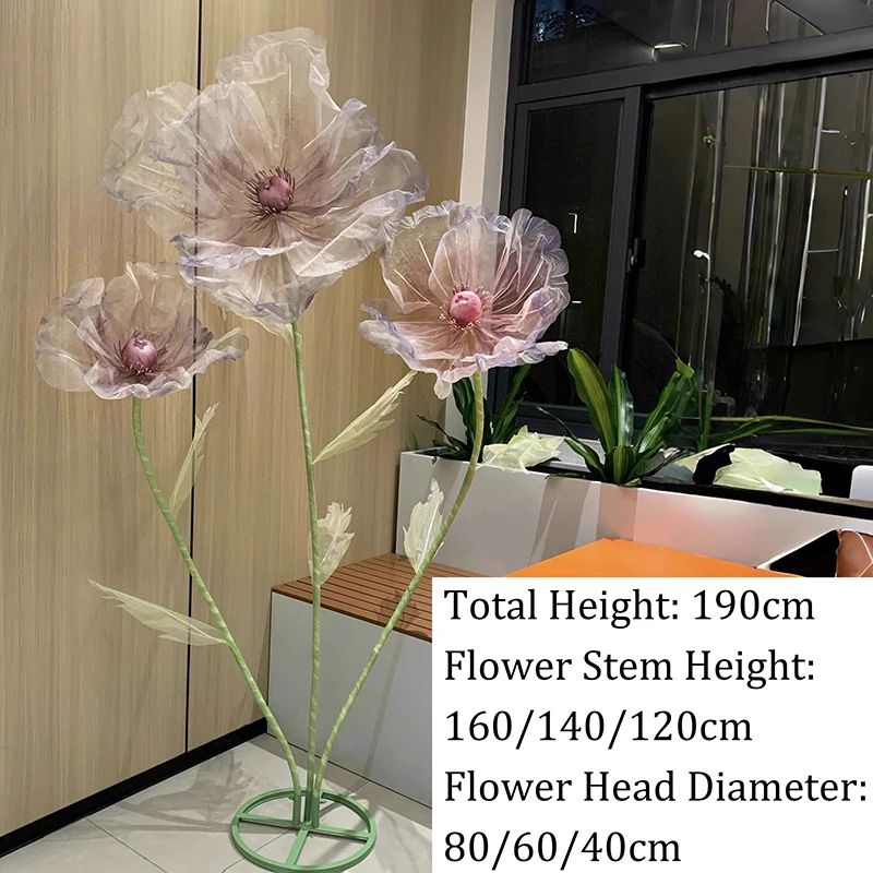 190cm Artificial Flowers Wedding Decor Props Road Lead Flower Silk Yarn Flower Poppy Window Display Garden Decoration Home Decor