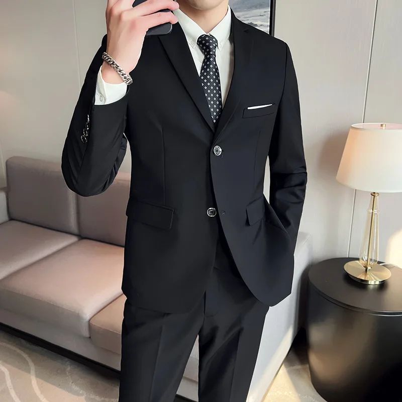 LIBIELIY High Quality Fashion Business Casual (suit + Vest + Trousers) British Style European And American Wedding Dress Three-p