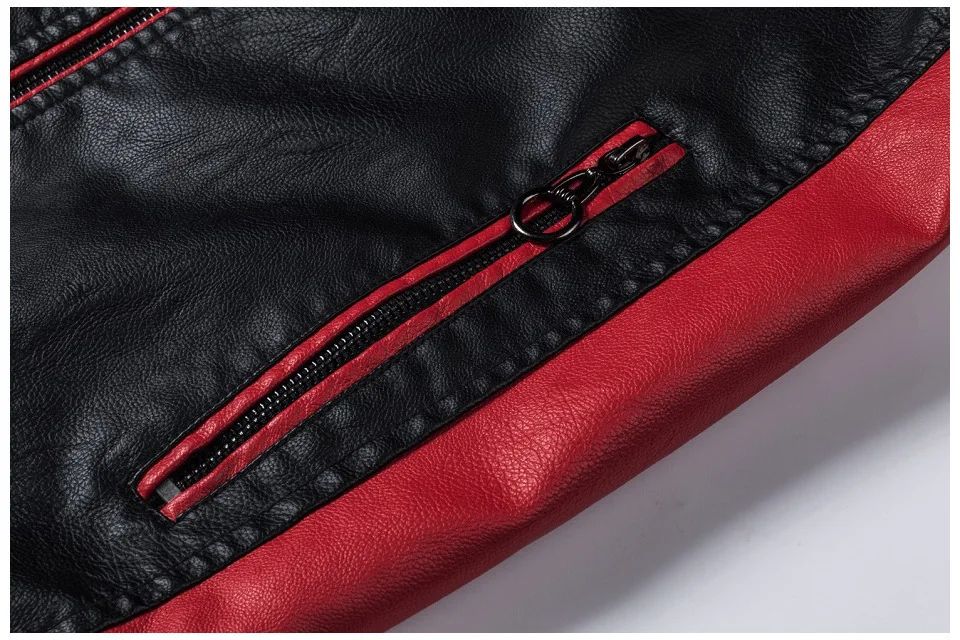 Casual Biker Patchwork Leather Jacket Men's Fashion Stand Collar Vintage Warmth PU Leather Coat Autumn Winter Streetwear