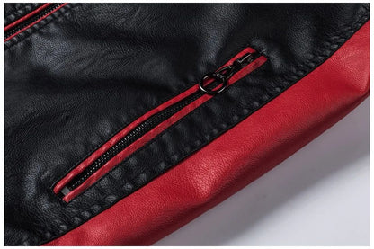 Casual Biker Patchwork Leather Jacket Men's Fashion Stand Collar Vintage Warmth PU Leather Coat Autumn Winter Streetwear