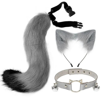 Costume Set Fox Tail Ears Gloves Artificial Fur Boot Covers Cosplay Halloween Prop Adult Women Men Unisex