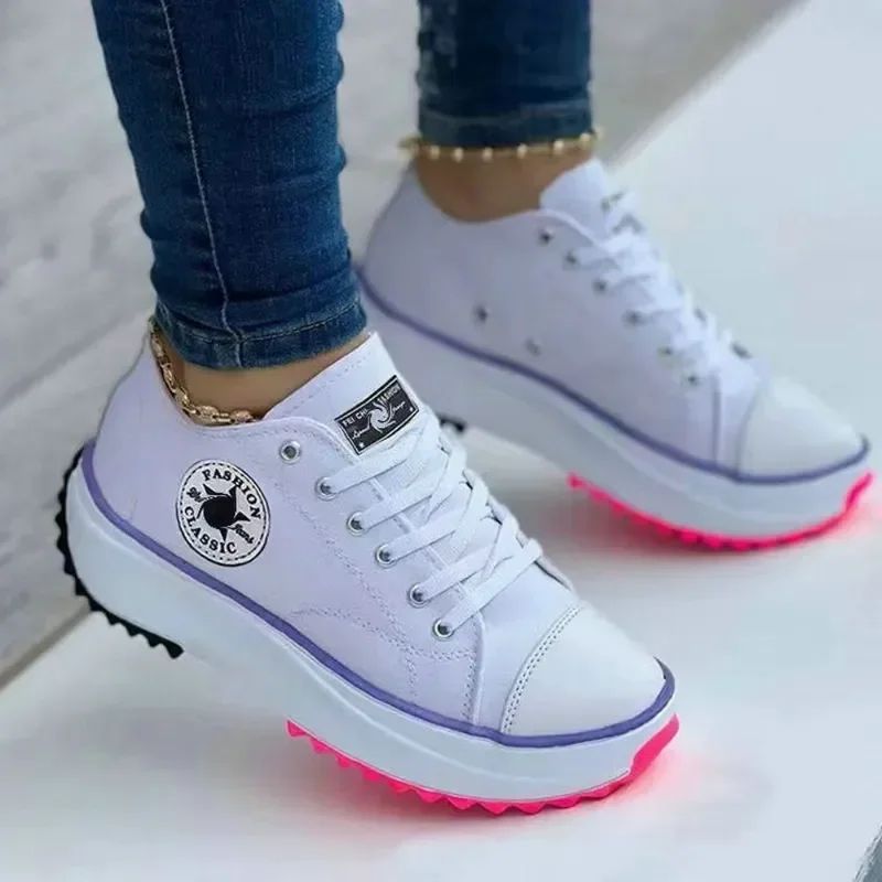 Women's Graphic Canvas Sneakers Women's Casual Shoes 2024 Autumn New Women's Sneakers Flat Lace Up Zapatos Mujer Chaussure Femme