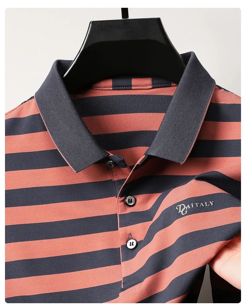 Personalized Striped Color Blocked Men's Short Sleeved Polo Shirt Fashion Brand Exquisite Embossed Summer Casual Collar T-shirt