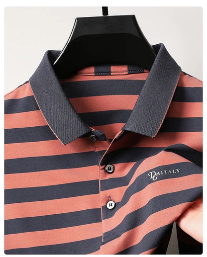 Personalized Striped Color Blocked Men's Short Sleeved Polo Shirt Fashion Brand Exquisite Embossed Summer Casual Collar T-shirt