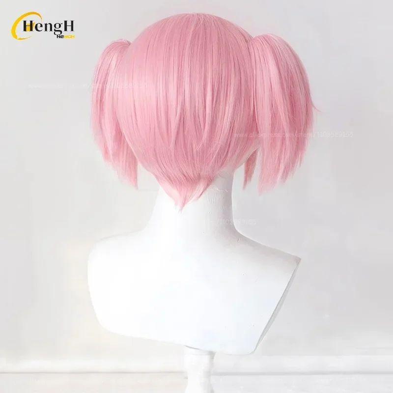 In Stock Synthetic Anime Kaname Madoka Cosplay Wig Short 30cm Pink Double Ponytail Wig Heat Resistant Hair Halloween Party Wigs