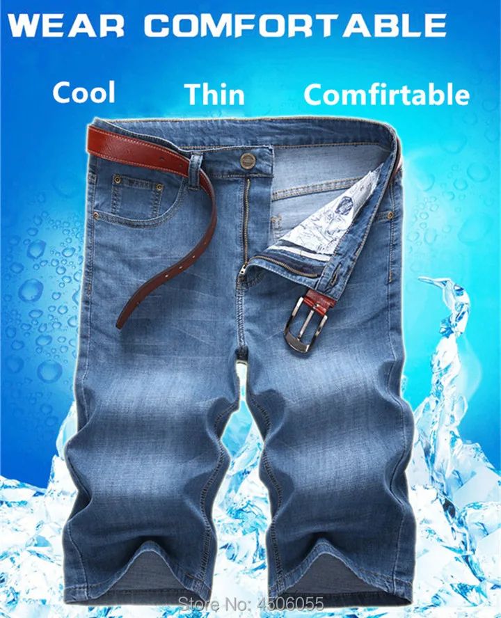 Summer Shorts Calf Length Trousers Plus Size 48 42 Men Denim Elastic Stretched Thin Jean Oversized Classic Straight Streetwear