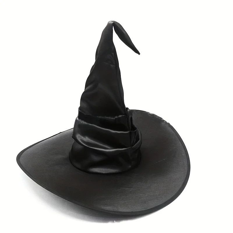 Chapéu de Bruxa de Halloween - Acessório Dobrável de Cosplay de Mago, Boné Preto de Diabo para Adultos Mulheres Homens, Fantasia e Decoração de Festa