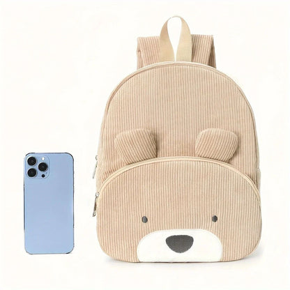 Cute Cartoon Bear Embroidered Corduroy Children's Backpack Suitable for Boys and Girls Kindergarten Elementary School Gifts