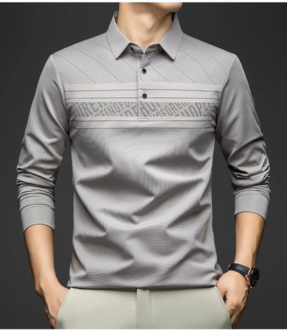 BROWON Polo Tee Shirt for Man 2025 Autumn New Luxury Men Long Sleeve T shirt Business Casual Slim Tops for Man Designer Clothes