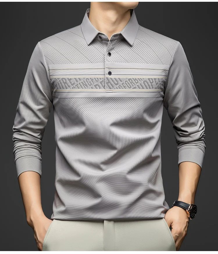 BROWON Polo Tee Shirt for Man 2025 Autumn New Luxury Men Long Sleeve T shirt Business Casual Slim Tops for Man Designer Clothes