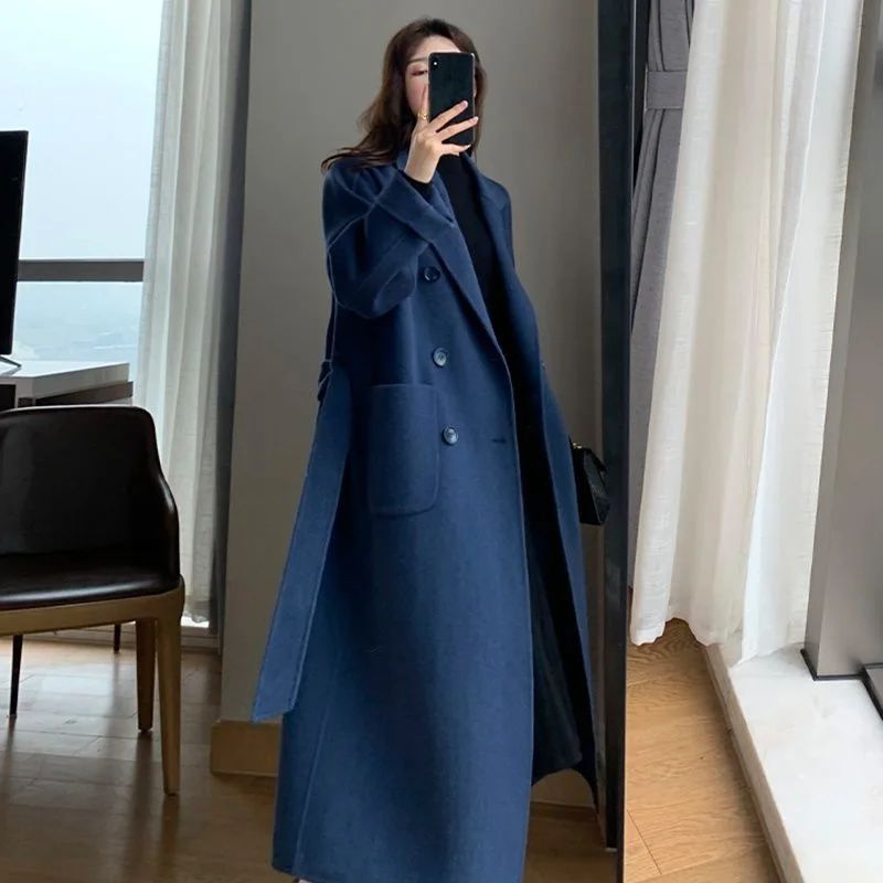 New Hot Sale Of The Season Women's Woolen Coat plus Size over Knee Length Loose Fit Slimming High End Fashionable Polyester Fibe