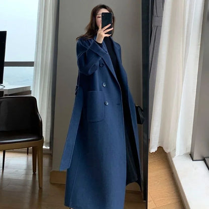 New Hot Sale Of The Season Women's Woolen Coat plus Size over Knee Length Loose Fit Slimming High End Fashionable Polyester Fibe