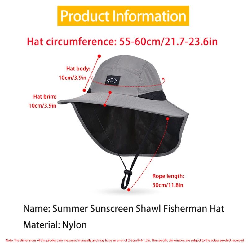 Summer MEN Shawl Fisherman Hat Quick Drying Breathable Sunshade Hat Outdoor Sun Protection Fishing Hat