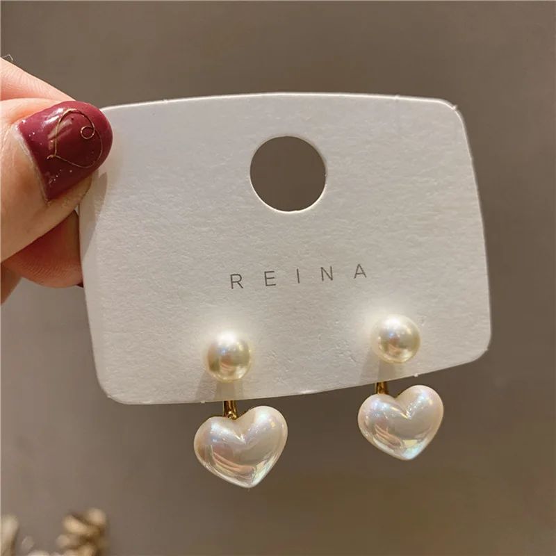 LATS Novo Contrato de Moda Brincos Finos de Pérolas de Coração Coringa Doce Elegante Temperamento Feminino Brincos de Gota Joias de Moda