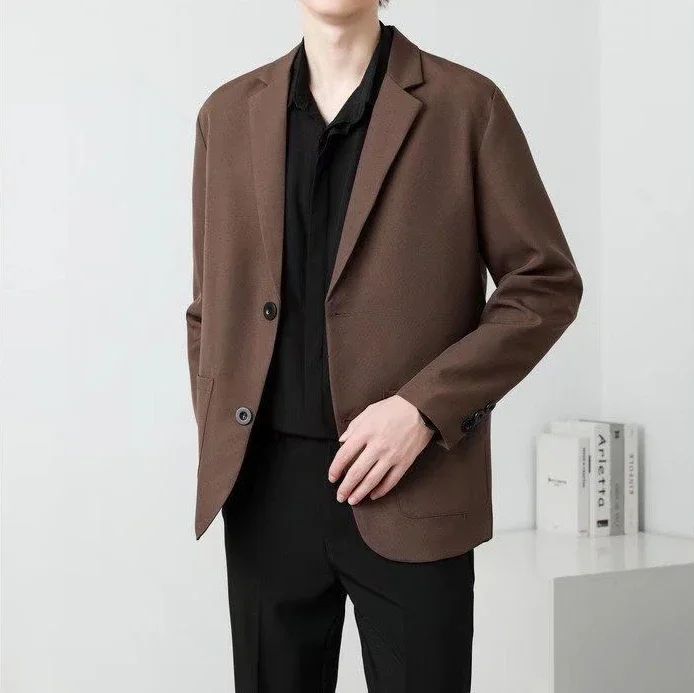 Brown Oversize Plus Big Size Jacket for Men Long Man Suits and Blazers Coats Fashionable Fashion 2025 New in Simple Breasted