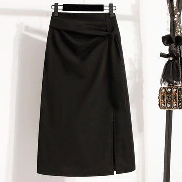 Autumn Winter Mid-Length A-Line Skirt 2025 Plus Size Elegant Asymmetrical Slit Skirts Women's High Waist Oversized Suit Skirts