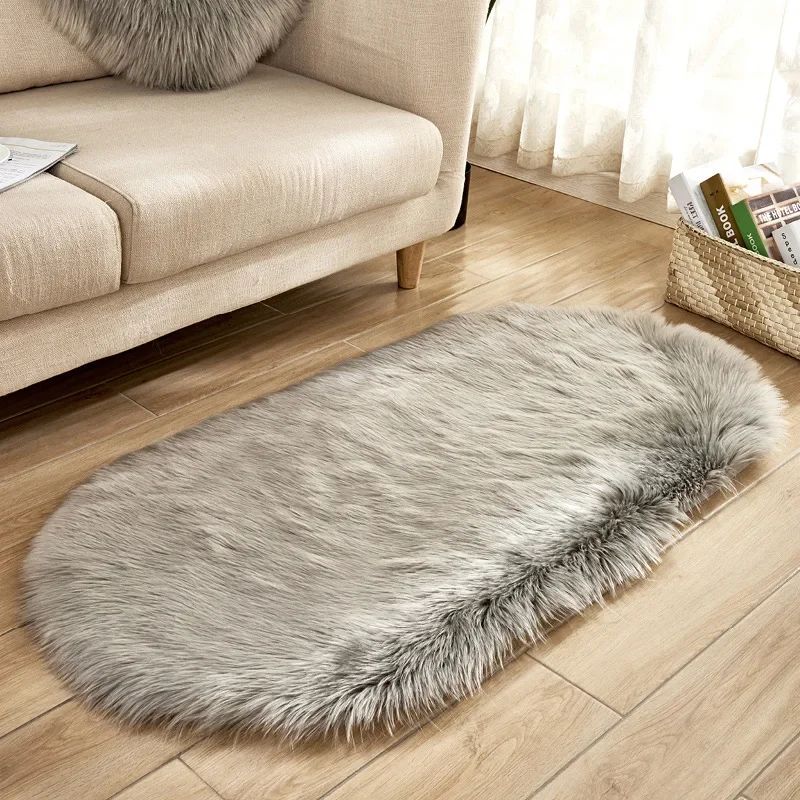 Super Soft Plush Oval Rug Mat Fluffy White Carpets for Living Room Home Decor Bedroom Kid Room Decoration Salon Thick Pile Rug