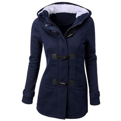 Womens Winter Hooded Cardigans Hooded Horn Button Jackets Fleece Coat Outerwear Dropship
