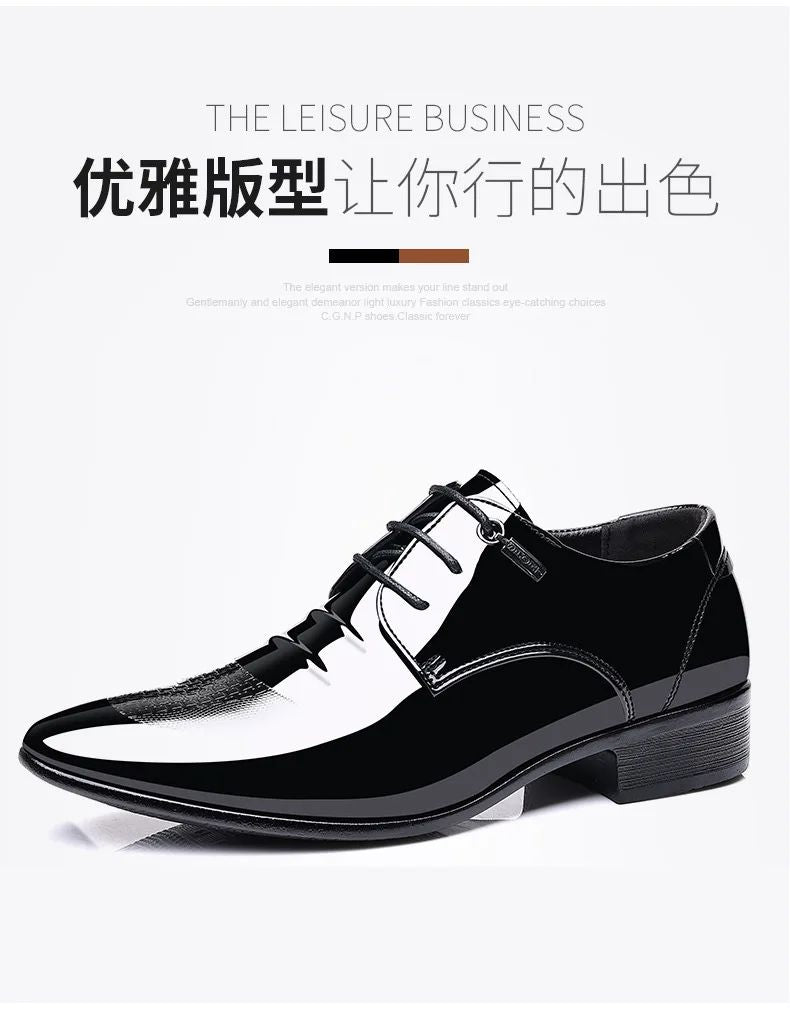 Luxury Business Oxford Leather Shoes Men Breathable Patent Leather Formal Shoes Plus Size Man Office Wedding Flats Male Black