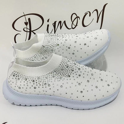 2024 New Crystal Breathable Mesh Sneaker Shoes for Women Comfortable Soft Bottom Flats Plus Size 43 Non Slip Casual Shoes Woman