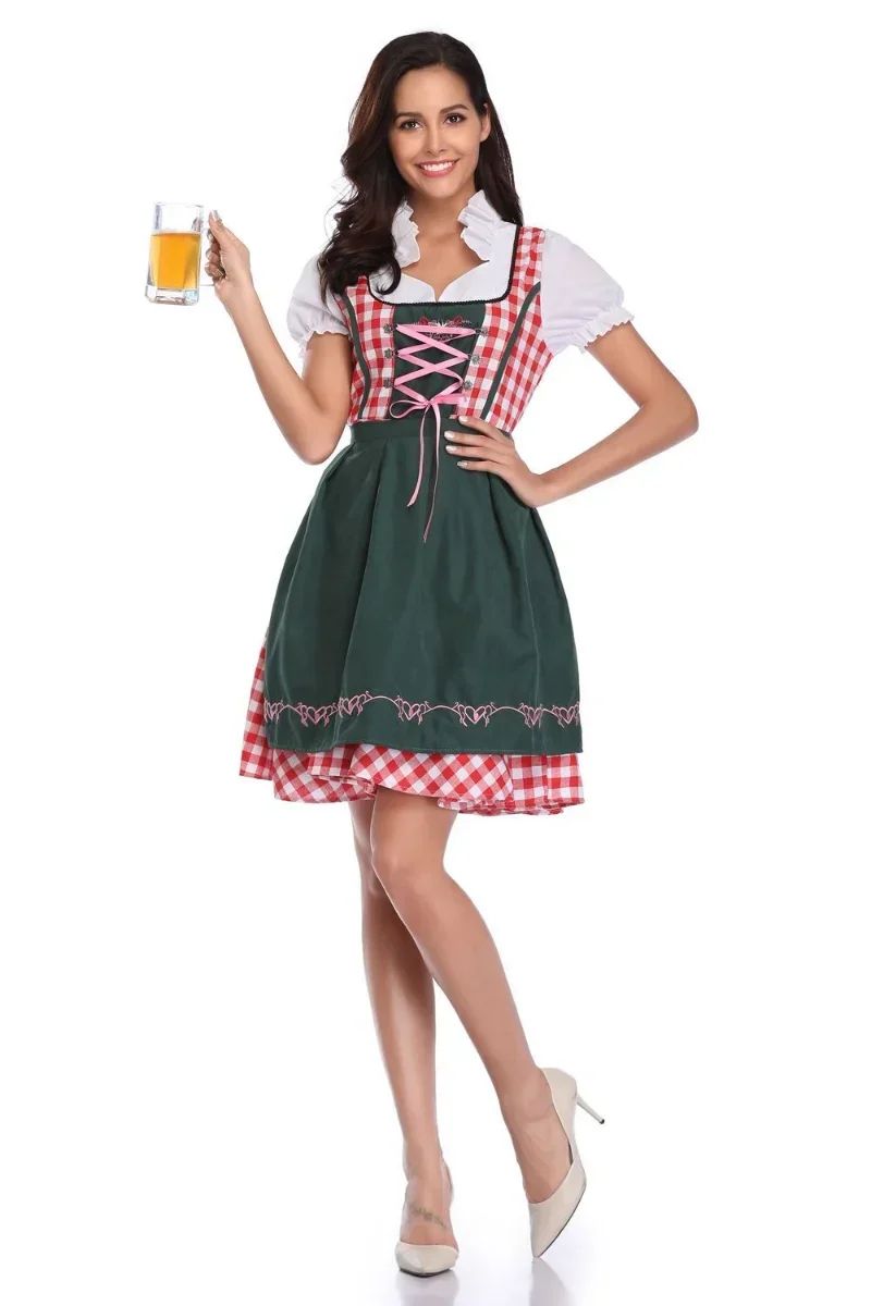 Women Waitress Maid Dress Adult Bavaria Oktoberfest Dress Beer Carnival Party Outfit Fancy Dress Man Lederhosen Dirndl Outfit