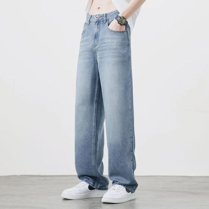 2025 Primavera Outono Novas Calças Jeans Masculinas Retas Vintage Casuais Masculinas de Alta Qualidade Estilo Coreano Baggy Calças Jeans de Perna Larga
