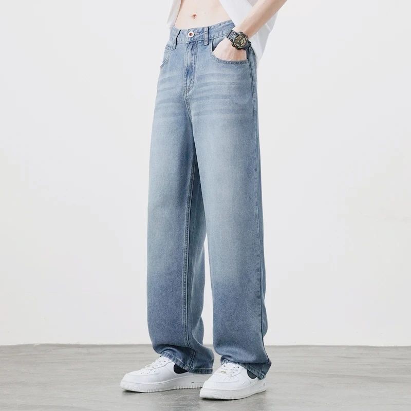 2025 Primavera Outono Novas Calças Jeans Masculinas Retas Vintage Casuais Masculinas de Alta Qualidade Estilo Coreano Baggy Calças Jeans de Perna Larga