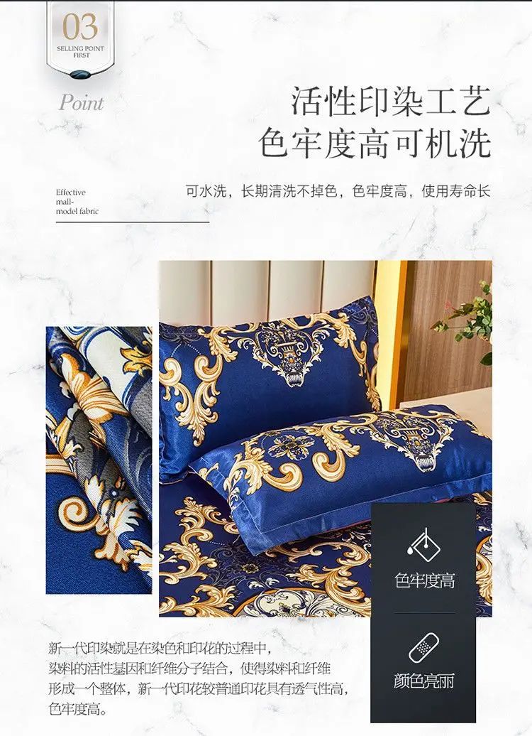 Kit 3 Peças de Lençol de Casal com Renda Clássica Azul Royal, Saia para Cama, Colcha de Casamento Lavável à Máquina, Capa de Colchão