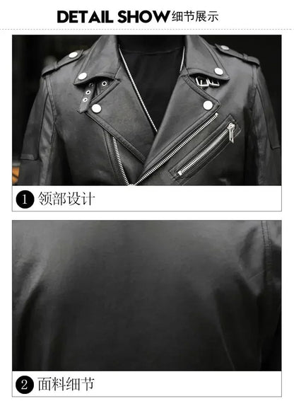 Long Sleeve Belt Plus Size European Fashion brand Spring Autumn Short Cool Black Leather Biker Jacket Men Zipper leather jackets