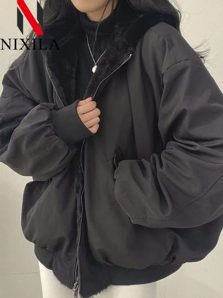 New in Jackets for Women Thick Warm Parkas Oversized Double Sided Hooded Korean Fashion Casual Loose Zip Up Coat Female Clothes