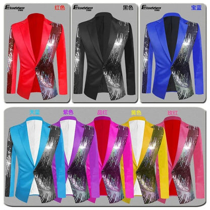 HOO 2025 Men's Color Matching Casual blazer Fashion Host Performance Sequined Dress