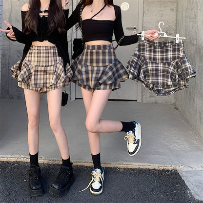 Tiered Mini Skirt Y2K High Waist Tartan Ruffled Plaid Skirt Skort Women Aesthetic Outfit