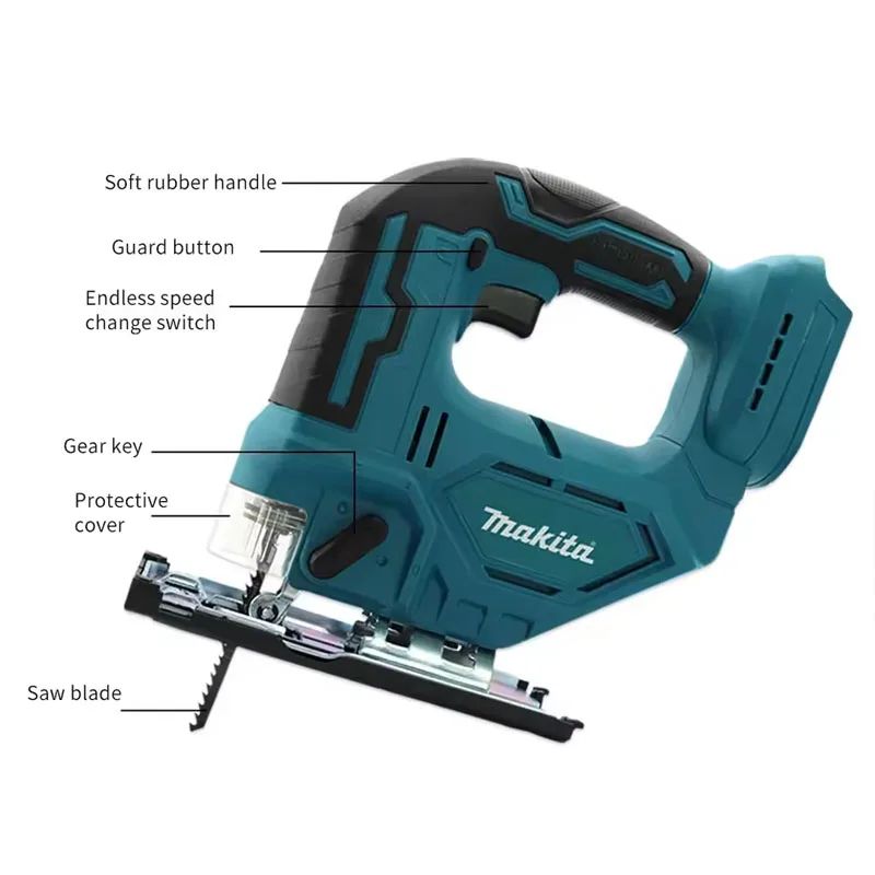 Serra tico-tico elétrica recarregável a bateria de lítio Makita DJV182Z 18V, serra curva para marcenaria, serra multifuncional para corte