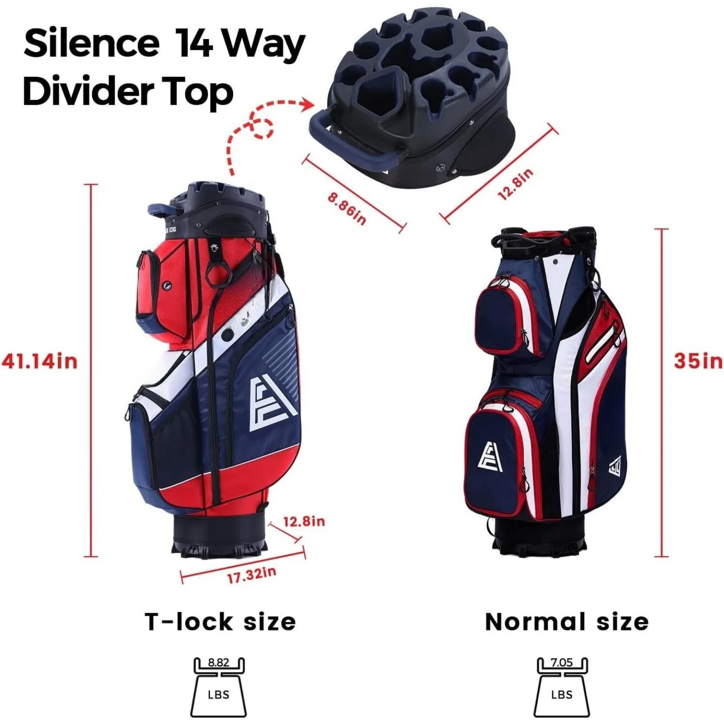 T-Lock Golf Cart Bag with 14 Way Organizer Divider Top, Premium Cart Bag with Handles and Rain Cover for Men