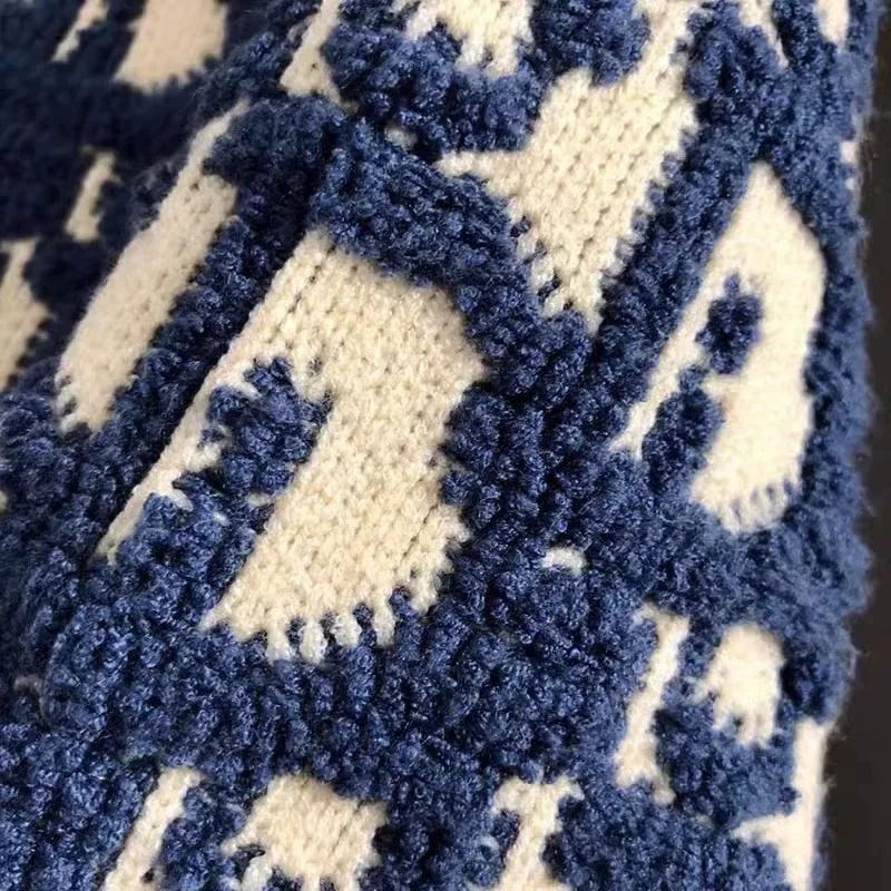 Autumn Winter CD Letter Full Print Embroidery Men's round Neck Knitted Wool Sweater Casual Long Sleeve Sweatshirt