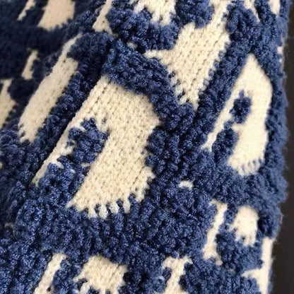 Autumn Winter CD Letter Full Print Embroidery Men's round Neck Knitted Wool Sweater Casual Long Sleeve Sweatshirt