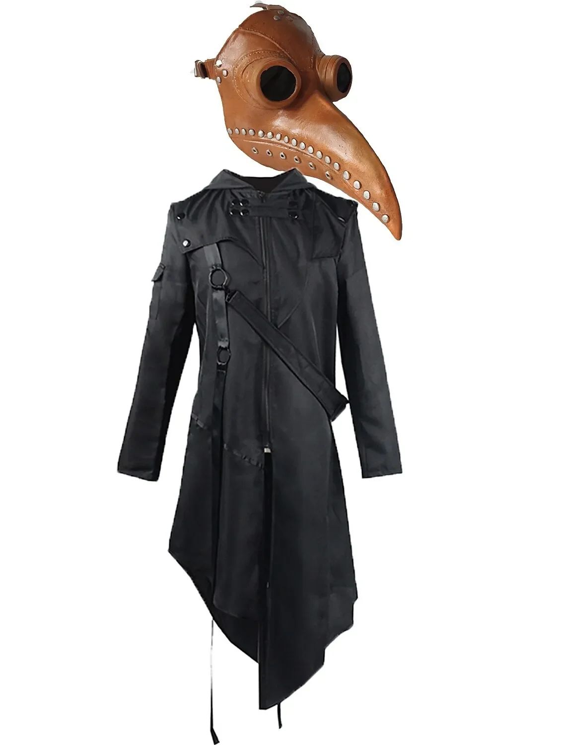 Vintage Halloween Medieval Steampunk Assassin Elves Pirate Costume Adult Men Black Long Split Jacket Gothic Armor Leather Coats