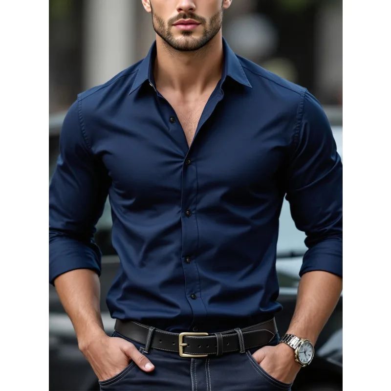 Bolubao New Men Shirts Fashion Quality Long Sleeve Casual Solid Color Elastic Four Season Male Business Shirt